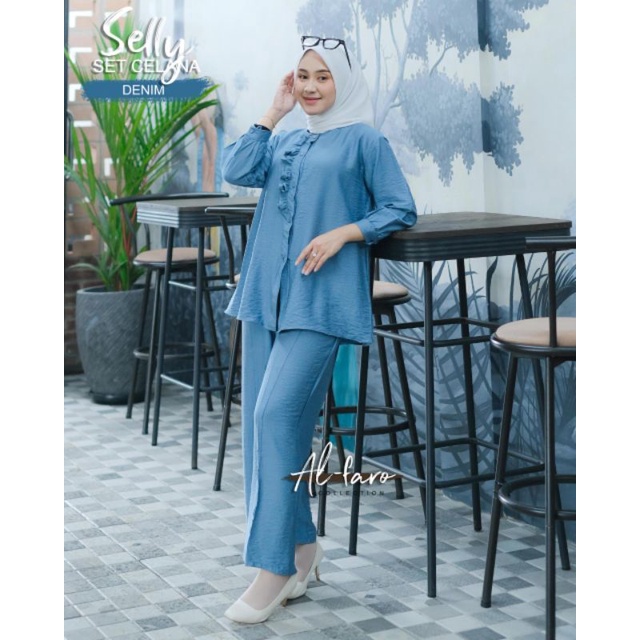 ONE SET CELANA SELLY POLO LINEN DAN FARHA ITYCREPE AL FARO ALFARO TERBARU CELANA REMPEL REMAJA OOTD ORIGINAL