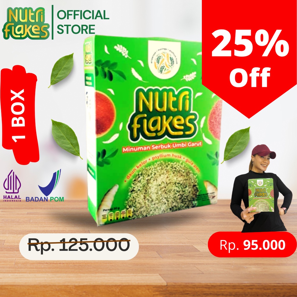 

[1 BOX] ORIGINAL NUTRIFLAKES SEREAL Umbi GArut + Psyllium Husk + Daun Kelor + Susu Etawa / DIET SEHAT Tanpa Takut Asam Lambung Maag GERD / 100% Bahan Alami / Tanpa Efek Samping / HALAL / BPOM / TERBUKTI / 280 gram / HEMAT SEHAT MENGENYANGKAN