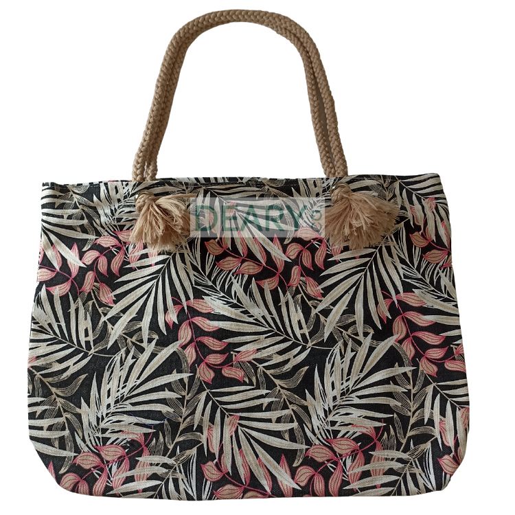 TOTE BAG CANVAS TALI SUMBU MOTIF DAUN / LEAF UKURAN MEDIUM SERBA GUNA