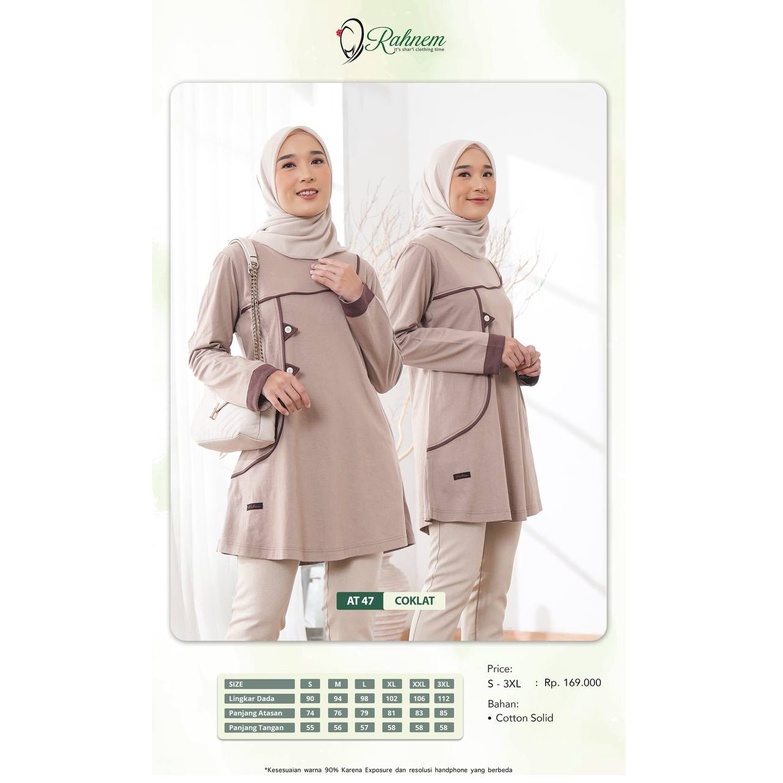 Atasan Muslimah Rahnem AT 47 / Burgundy - Coklat / Blouse / Baju / Tunik Rahnem