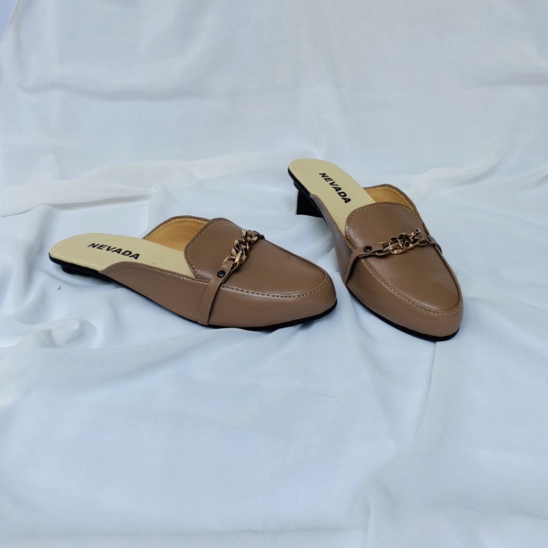 DISKON DAY! Sepatu Sandal Mules - Sandal Wanita Nevada - Flatshoes Sepatu Kerja - Mules Rantai