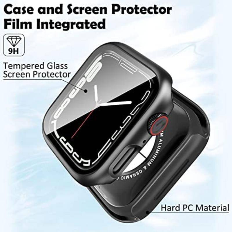 Case Tempered Glass Pelindung Layar Apple Watch Seri 8 7 6 5 4 3 2 1 SE SE2 Ukuran 45mm 41mm 40mm 42mm 38mm