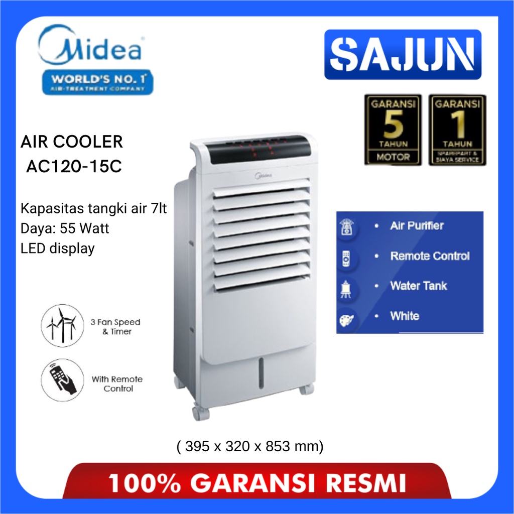 Midea Air Cooler AC120-15C Penyejuk Udara 7 Liter With Ionizer