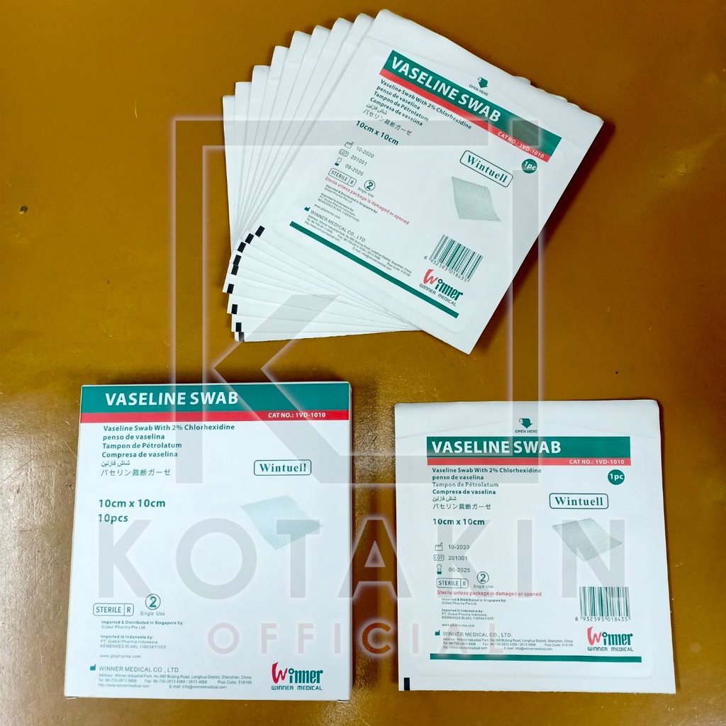 1BOX isi 10Pcs - VASELINE SWAB 10cm × 10cm / Kasa Steril Wintuell