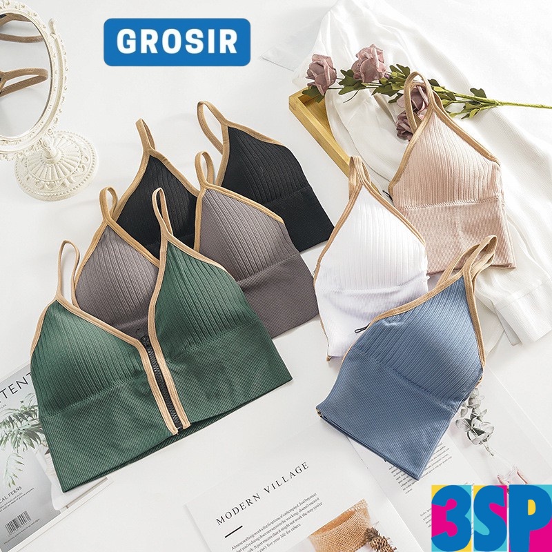 3SP | UWR51 Tanktop Bra Crop Top Pakaian Dalam Wanita Seksi Korea Model Resleting Tanpa Kawat BH Push Up