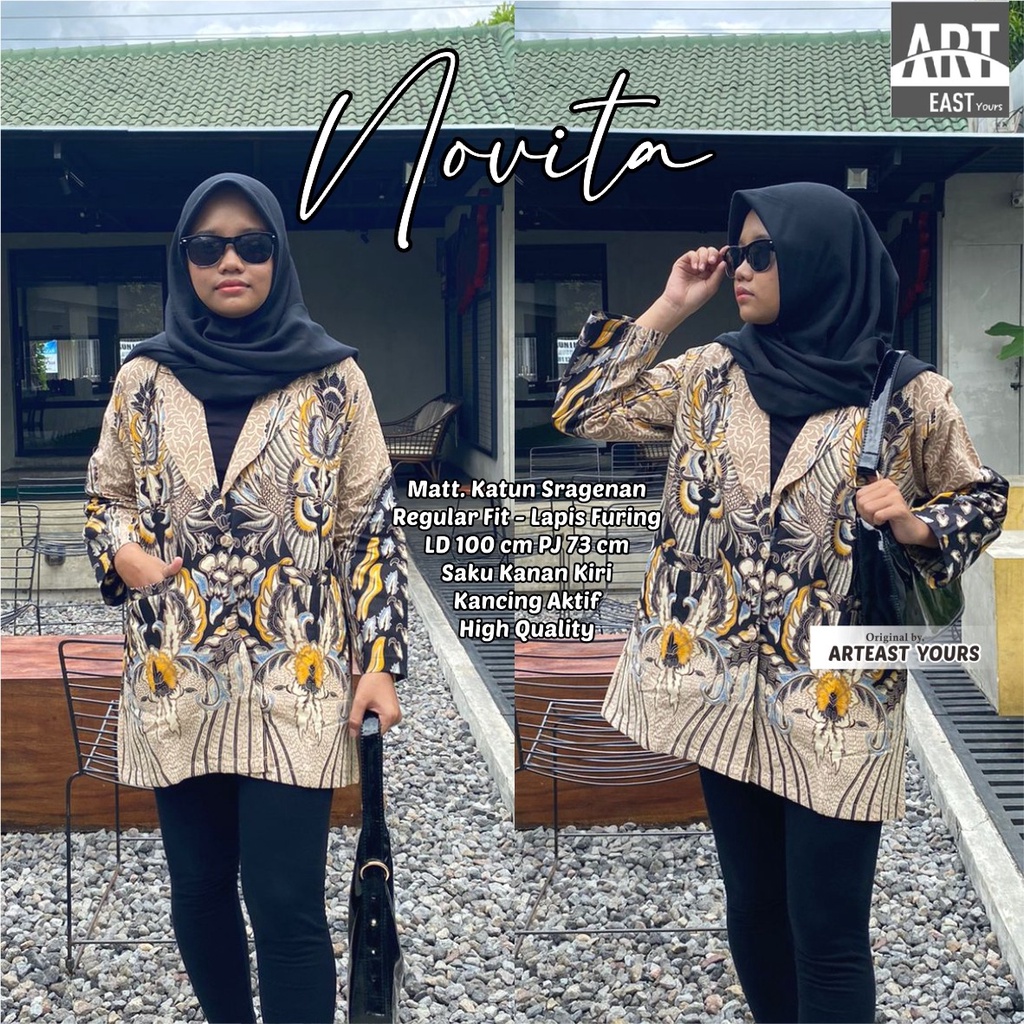 NOVITA Baju Blazer Batik Wanita Lengan Panjang Kekinian Lapis Furing Motif Batik Formal Informal BISA COD