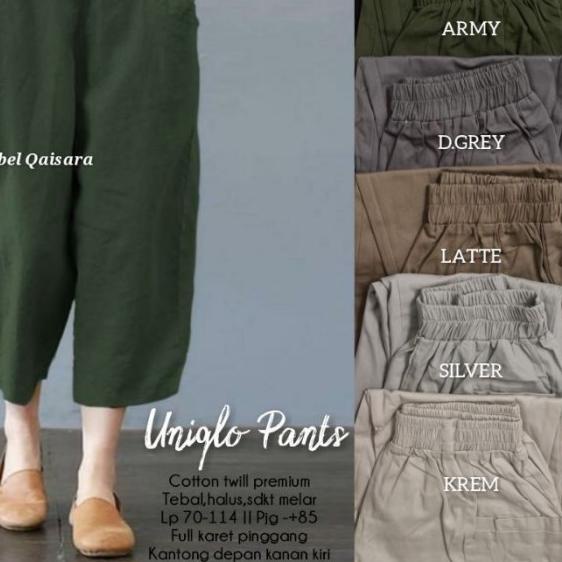 QAISARA UNIQLO PANTS CELANA JUMBO BAHAN KATUN TWILL HQ MELAR / PREMIUM - Hitam