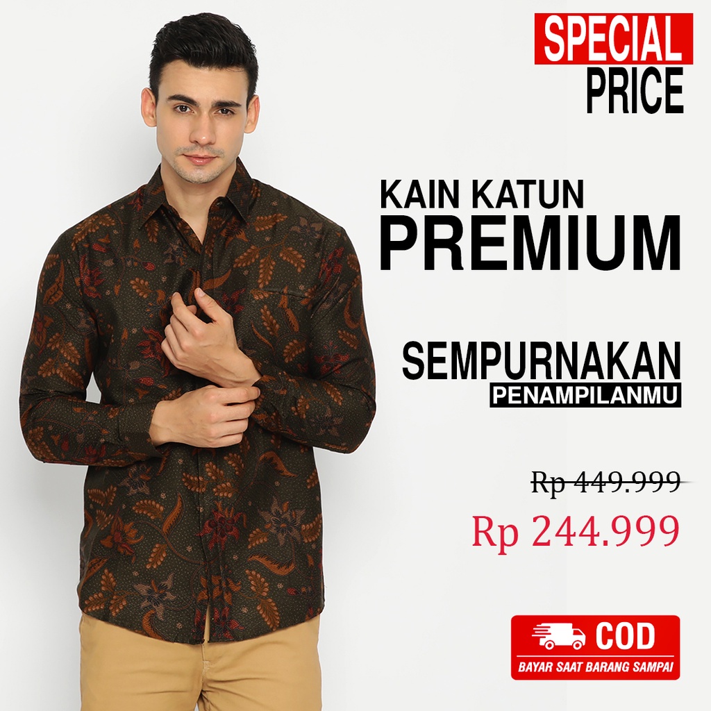 KEMEJA BATIK PRIA Hem Lengan Panjang Slimfit Premium Motf Elegant 721816 Cap 72 - Baju Kemeja Atasan Pakaian Setelan Batik Pria Cowok Laki Laki Remaja Keluarga Kantor Lengan Panjang Modern Slimfit Slim Fit Premium Kekinian