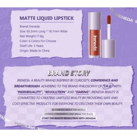 Ireneda Lipcream Lipstik Matte Lip Matte Lipstik Ireneda Lipstick Ireneda Lip Cream Lipstik Cair