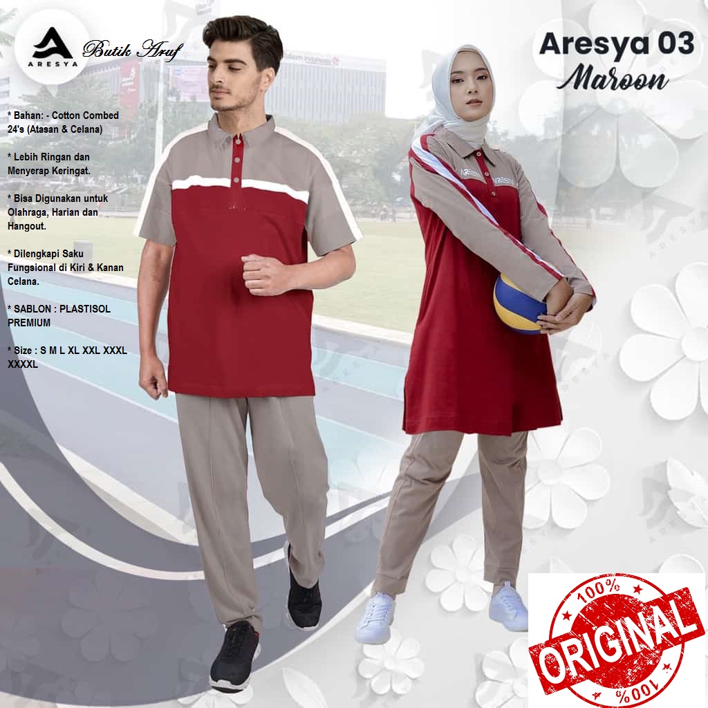 Set Couple Pakaian Olahraga Muslim - Baju Senam Sergaman Pria dan Wanita ARESYA 03
