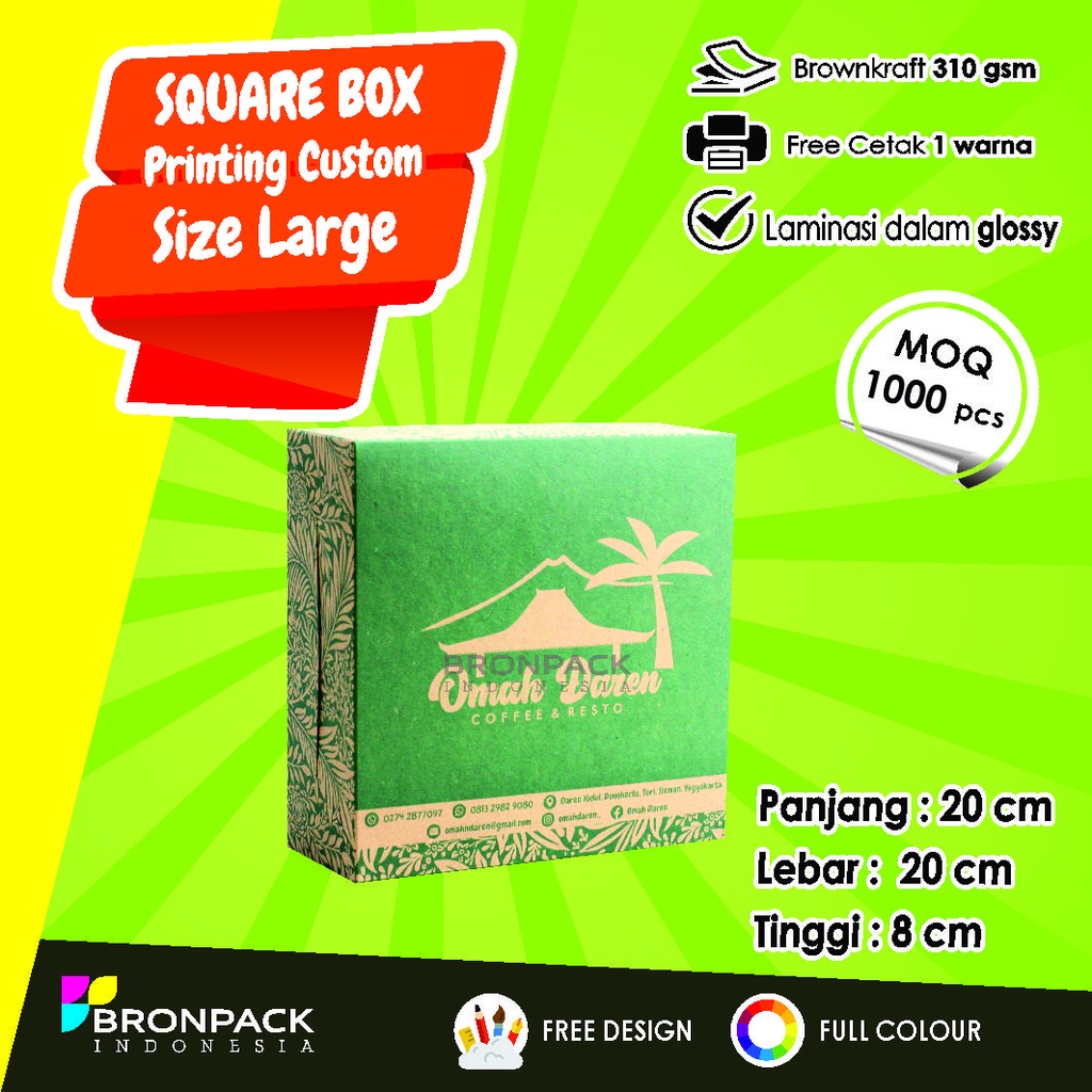 

KEMASAN SQUARE BOX KRAFT COKLAT CUSTOM PRINTING SIZE LARGE