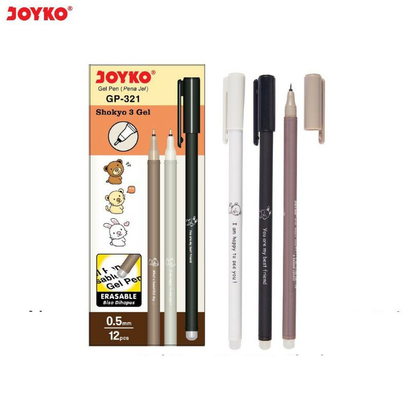 

Joyko Gel Pen GP-321 Shokyo 3 Isi 12 pcs Erasable Pena Bisa Dihapus