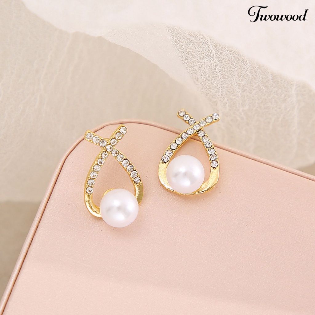 1 Pasang Anting Lapis Emas Hypoallergenic Hias Mutiara Imitasi Gaya Retro Perancis Untuk Wanita