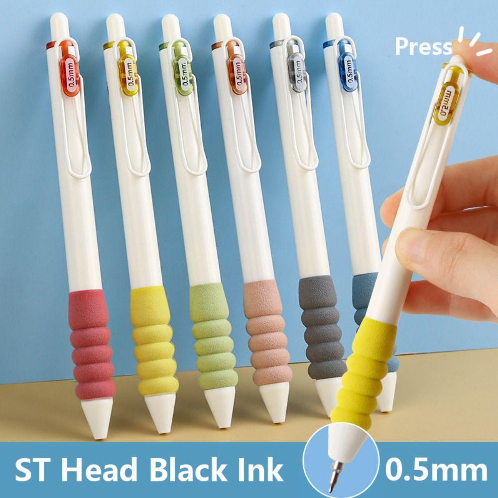 Populer4/6pcs/set Press Pena Netral Tinta Hitam Kualitas Tinggi Alat Tulis Menulis Alat Pegangan Lembut ST Tip Gel Pen