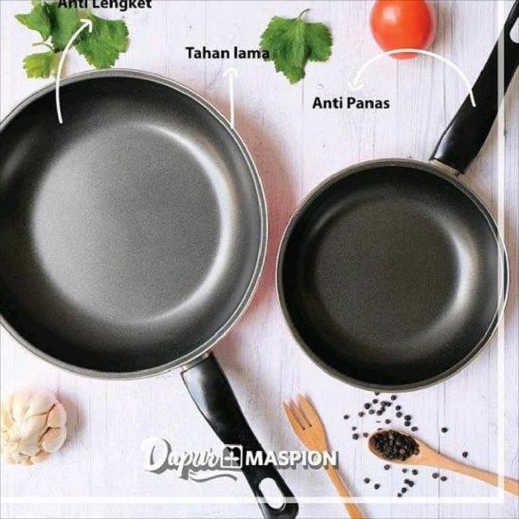 LS 989 - Maspion Teflon Frypan Hitam Set 2in1 18cm dan 23cm Fry Pan Set Non Stick Teplon Wajan Anti Lengket