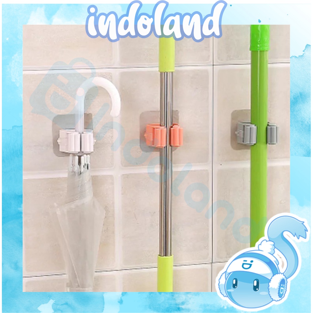 ☀ INDOLAND ☀ R076 Mop Holder Bathroom Wall Sticker Penjepit Peralatan Pel Lantai Sapu Rumah Kamar