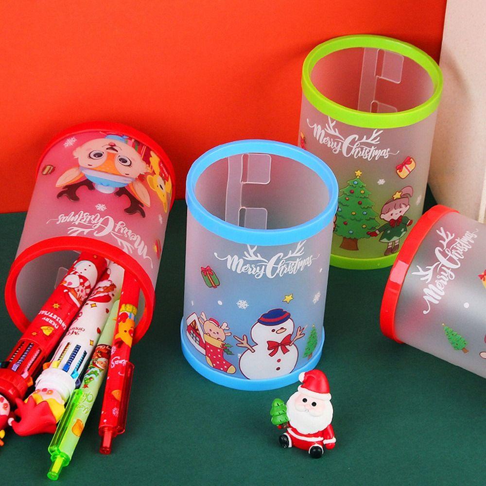 Agustinina Christmas Pen Holder DIY Santa Claus Lipat Pensil Stand Case Desktop Kosmetik Dekorasi Desktop Mahasiswa Gadis Makeup Brush Holder