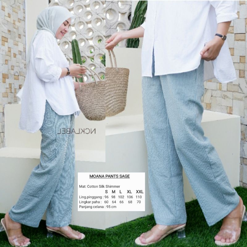 MOANA PANTS ORI NCK LABEL, CELANA PANJANG GARIS COTTON SILK SHIMMER, PANTS CASUAL. SIZE S-L4