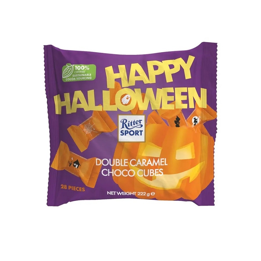 RITTER SPORT Happy Halloween Double Caramel Choco Cubes isi 28pcs 222gram asal Eropa