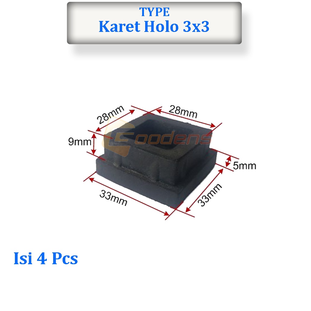 Karet Holo 3x3 Karet Pengaman Kaki Meja Kursi isi 4 pcs