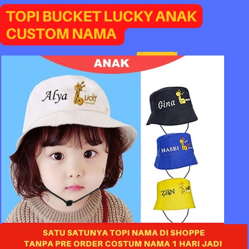 Bucket Anak Tali Sablon Jerapah Costum Nama Anak / Bucket Hat Anak Sablon Jerapah Giraffe