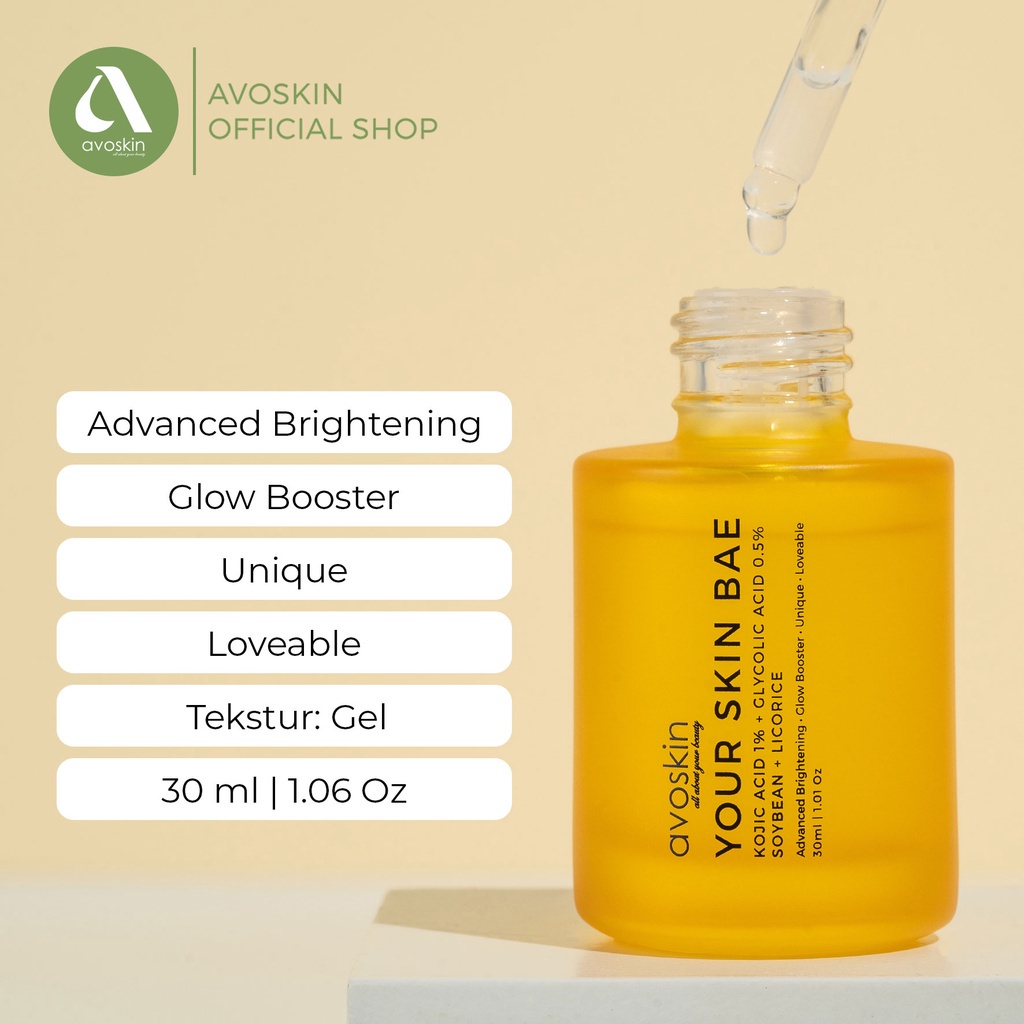 Avoskin Your Skin Bae Serum Kojic Acid 1% + Glycolic Acid + Soybean + Licorice (30ml) untuk Kulit Berjerawat