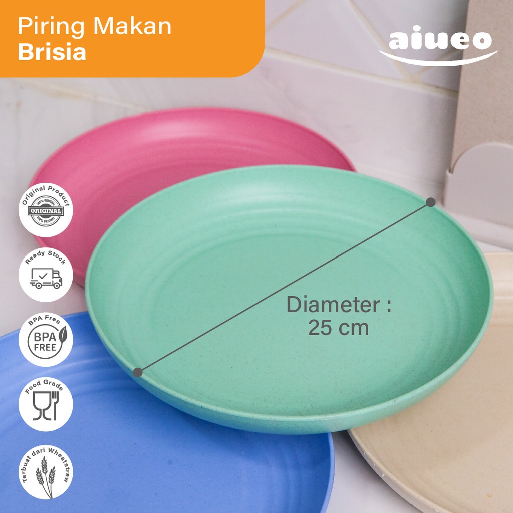 AIUEO Set 4 Pcs Round Plate 25cm Wheat Straw Piring Makan BPA free Warna Warni Piring Anak Piring Keluarga Piring saji Aesthetic Estetik Plastik