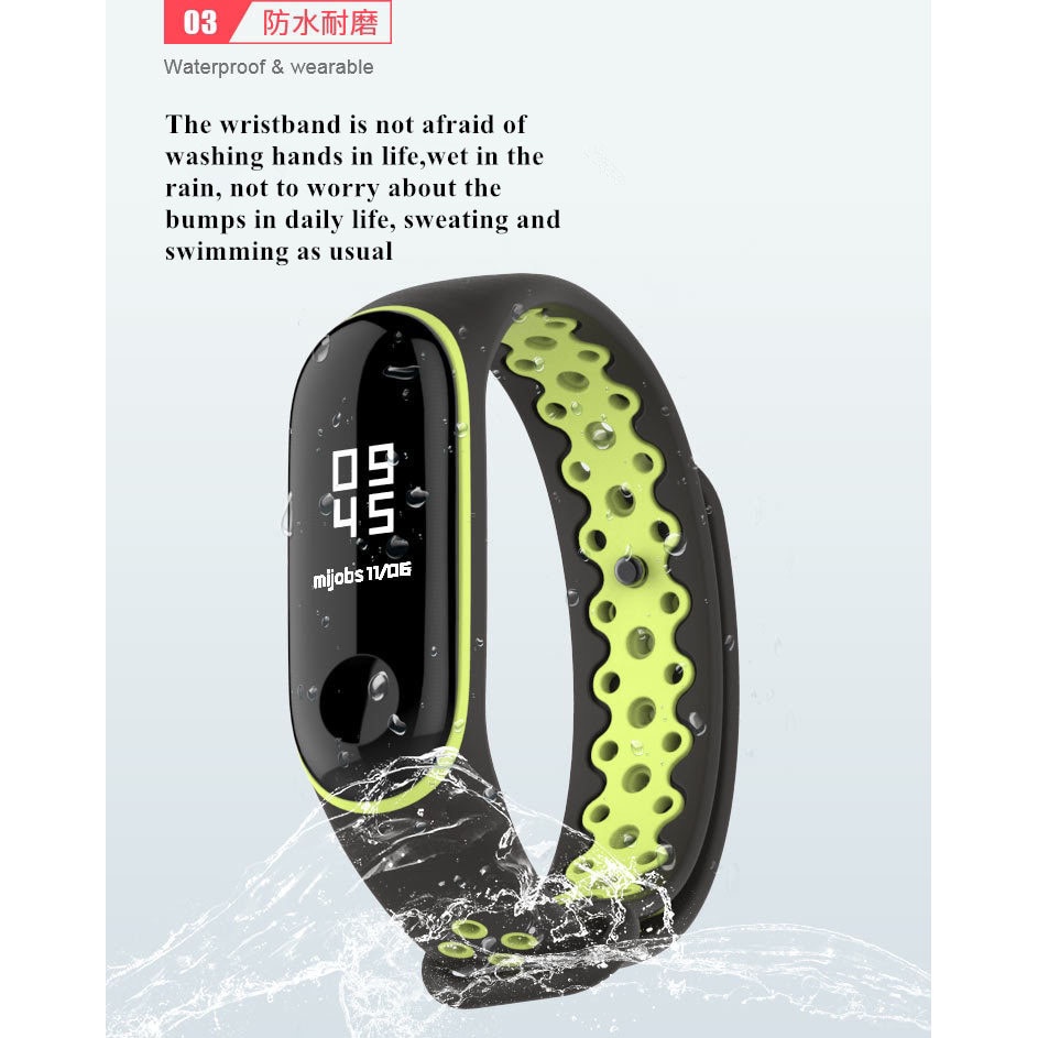 Mijobs Sport Strap Watchband Breathable Silicone Xiaomi Mi Band 3/4 - Black/Gray - 8QSE05KY