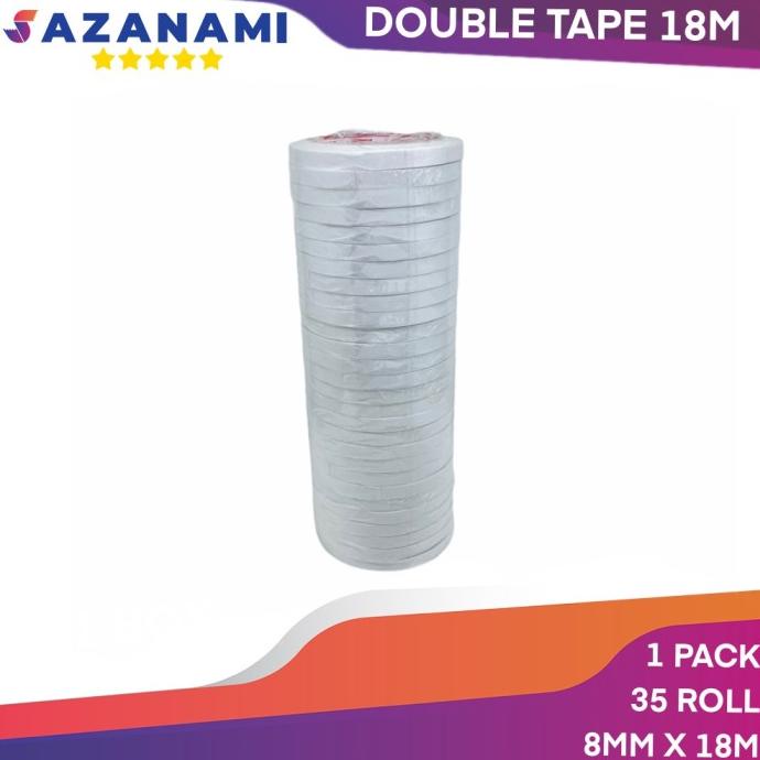 

DOUBLE TAPE 8MM x 18 METER DOUBLETAPE KERTAS PUTIH SAZANAMI ISI 35ROLL