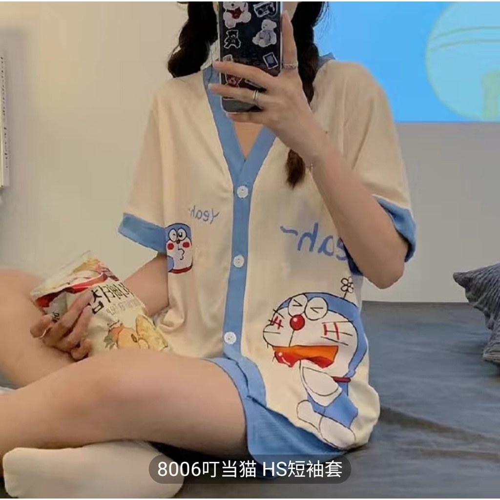 Baju tidur piyama pendek bahan kaos import kancing lima