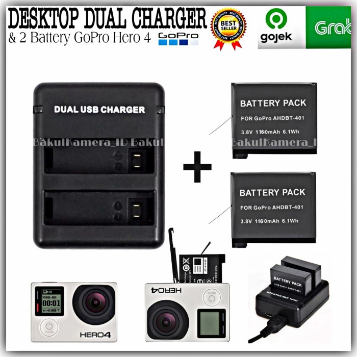 Desktop Dual Charger Baterai GoPro For Hero 4 Plus 2 Baterai GoPro 4