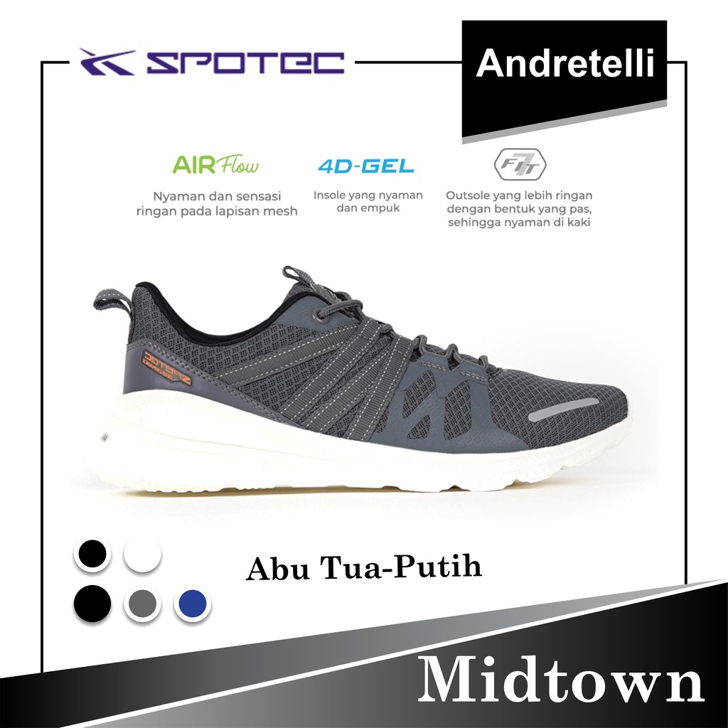 SPOTEC MIDTOWN Sepatu Running ABU TUA / PUTIH