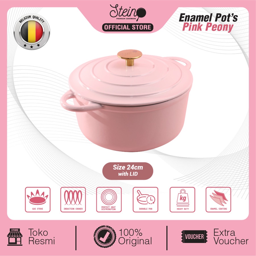 Stein Cast Iron Enamel Pot Non Stick Pinky Peony - Original