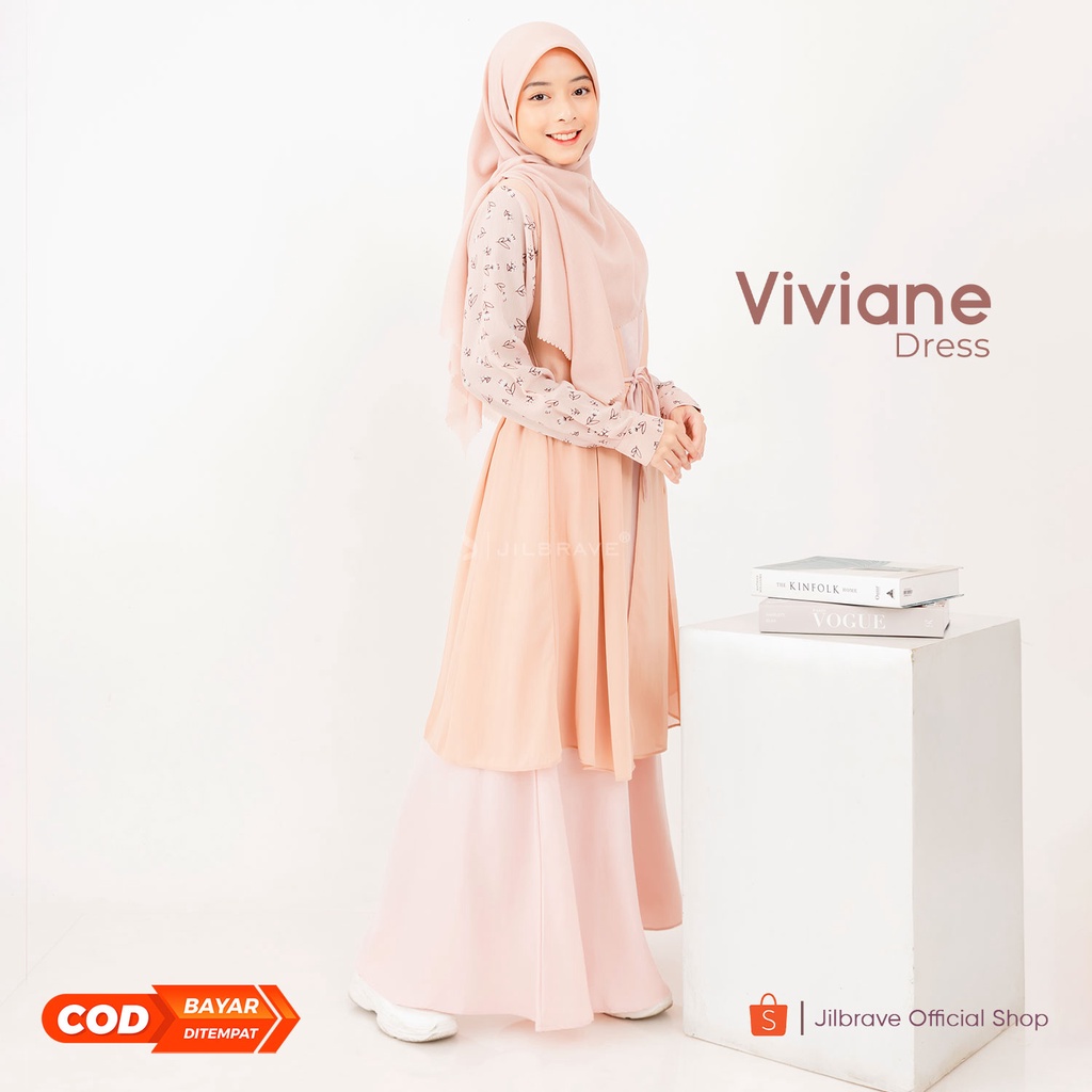 Jilbrave  Viviane Dress Model Feminine Long Outer Dress Motif Bunga