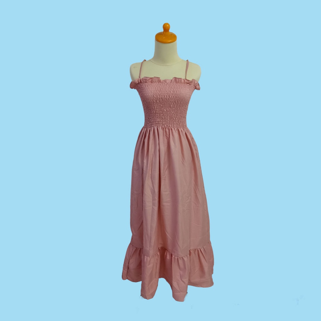 Dress Tali Kerut Rempel Panjang Semata Kaki - Long Dress Kerut Tali Korea 908