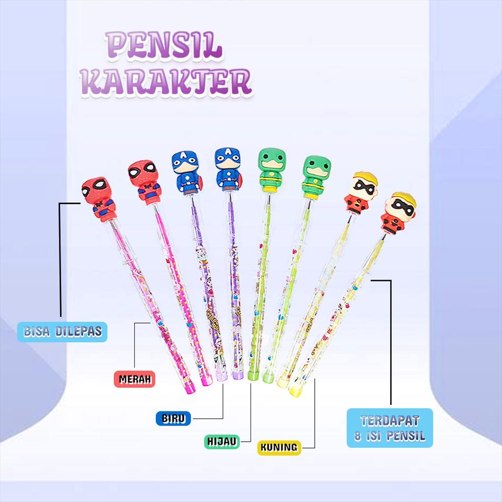 Pensil Karakter Isi 8 / Pensil Cabut Lucu/Pensil Sambung 196