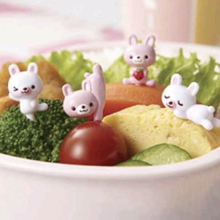 8pcs Set Garpu Buah Tusukan Bento KELINCI RABBIT Lucu Hewan Dekorasi