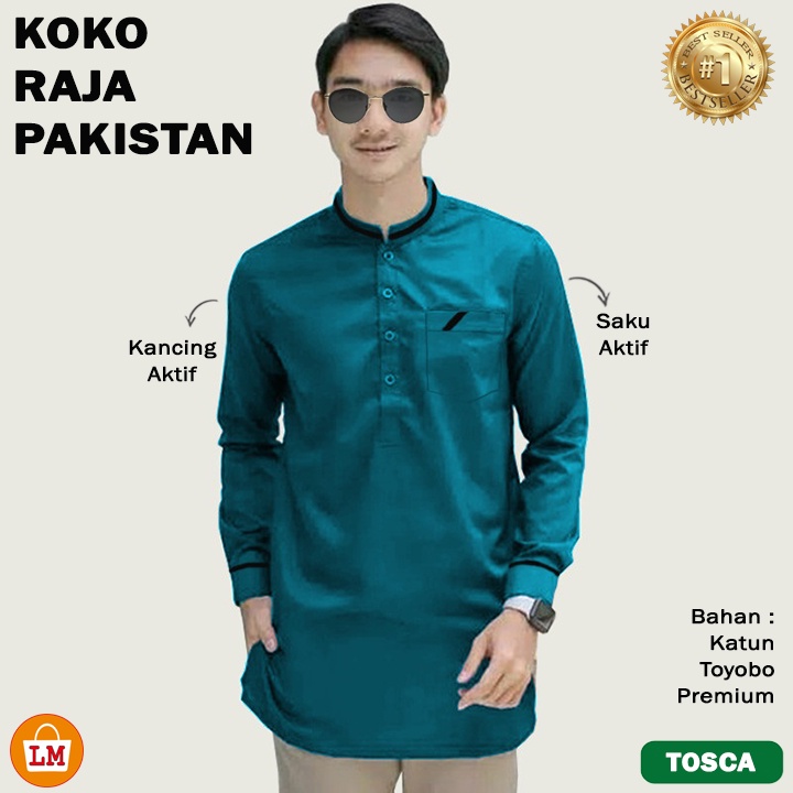 Baju Pria Muslim KOKO RAJA PAKISTAN Lengan Panjang Bahan Katun Size JUMBO Size M - 3XL LMS 15351