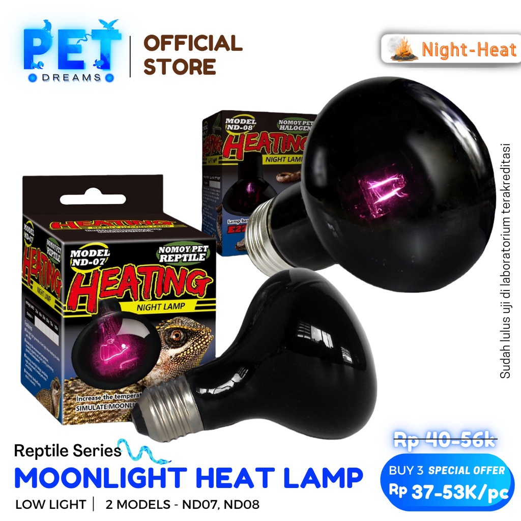 PROMO NIGHT GLO HEAT LAMP LAMPU UVA MALAM PENGHANGAT PEMANAS REPTIL REPTILE SULCATA KURA ULAR GECKO