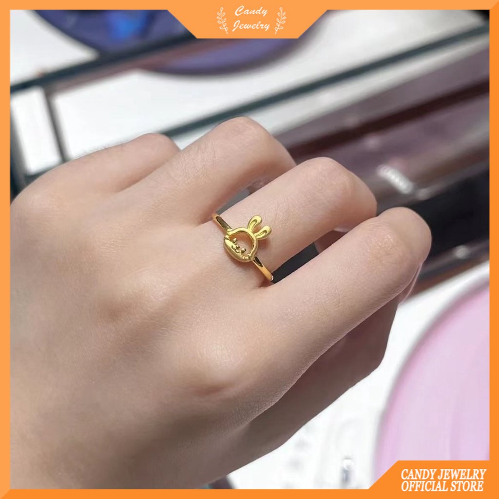 Cincin Desain Hewan Kelinci Hollow Warna Permen Untuk Wanita