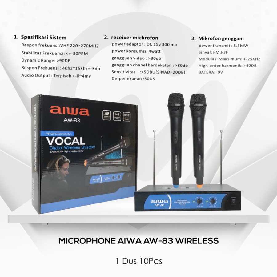 MIC WIRELESS AIWA AW-730 TANPA KABEL MICROPHONE DOUBLE WIRELESS AW-730 MIC WIRELES