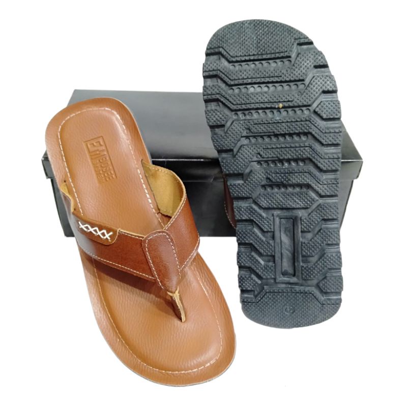 Sandal Jepit Pria Kulit Sapi Sendal Slide Pria Sol Karet Tidak Licin
