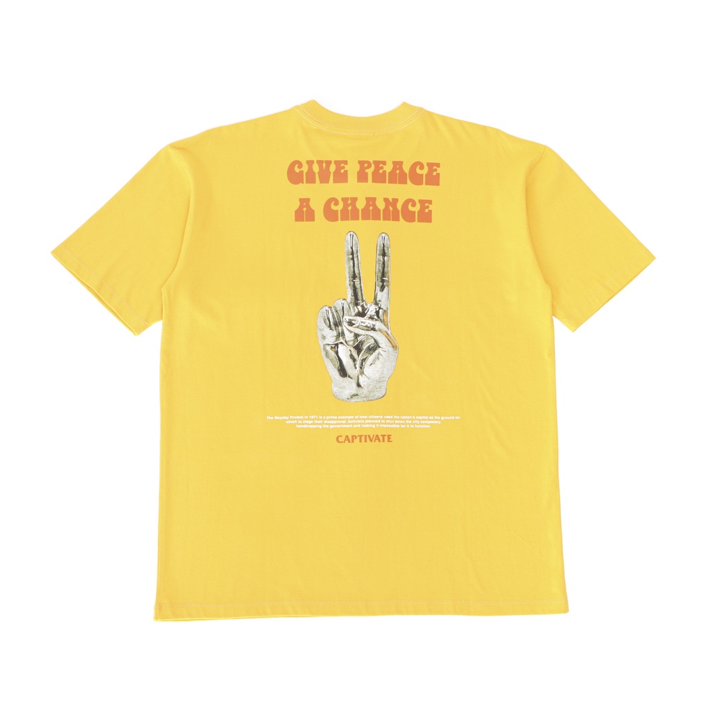 Captivate Kaos Pria T-shirt Pria Peace Yellow Heavy Cotton