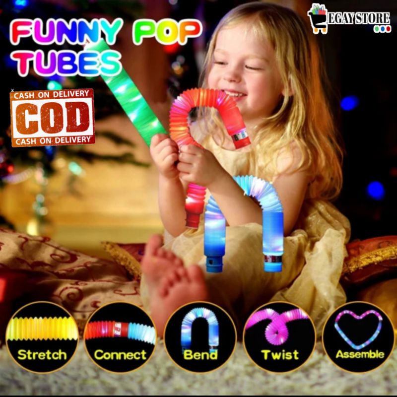 Lampu LED Light Up Pop Tubes Pipes Mainan Anak Pipa Stick Tarik Glow Kedip Kedip