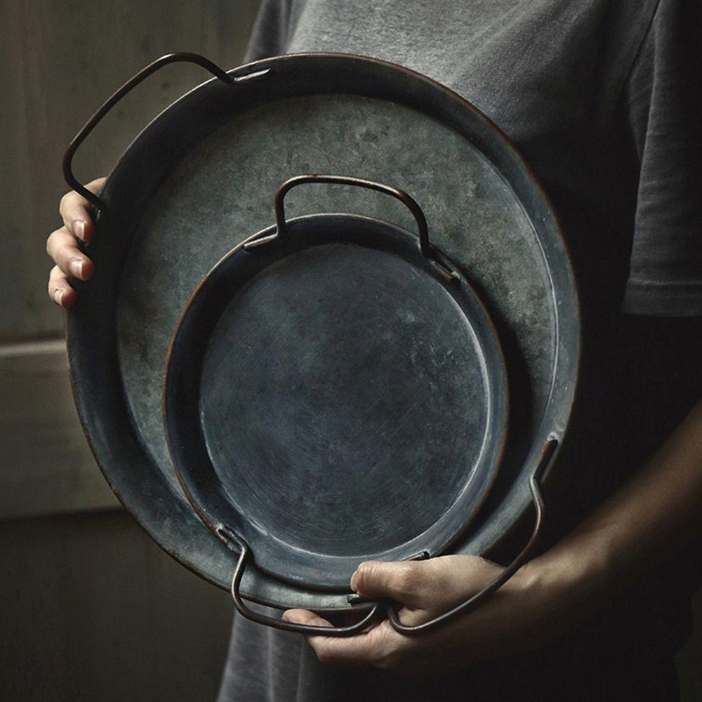 Wonder Retro Plat Logam Dekorasi Rumah Dengan Pegangan Besi Kerajinan Nampan Hias