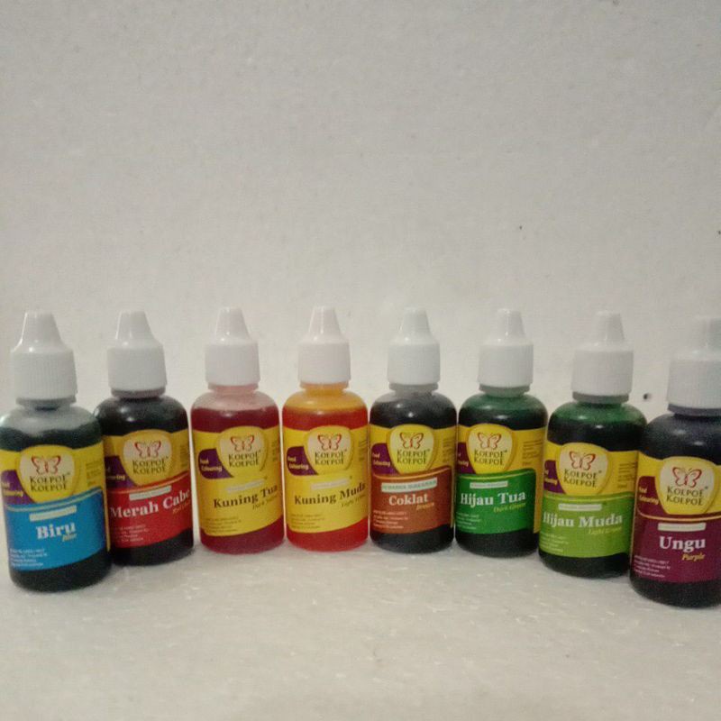 30ml pewarna makanan koepoe hijau biru merah kuning ungu coklat ungu