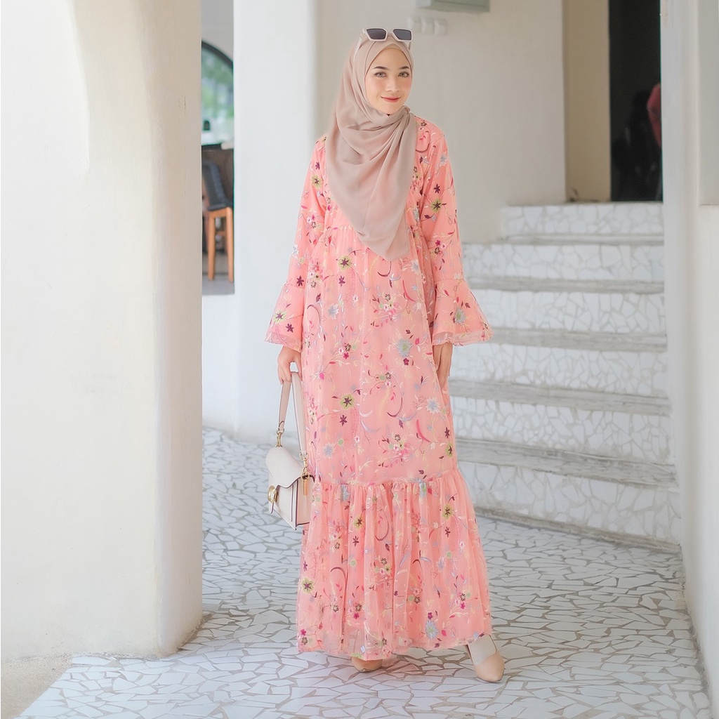 [NEW ITEM] Gamis Pesta Mewah Terbaru FLORAL FAIRYTALES DRESS Bahan Tulle Furing Elegan By Aznii