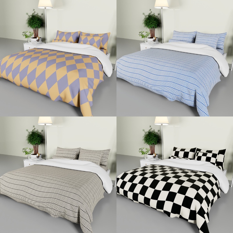 PROMO Selimut Bedcover Only Tanpa Sprei 120/160/180 x 200cm motif Kotak-Kotak aesthetic 2 warna Sutera99