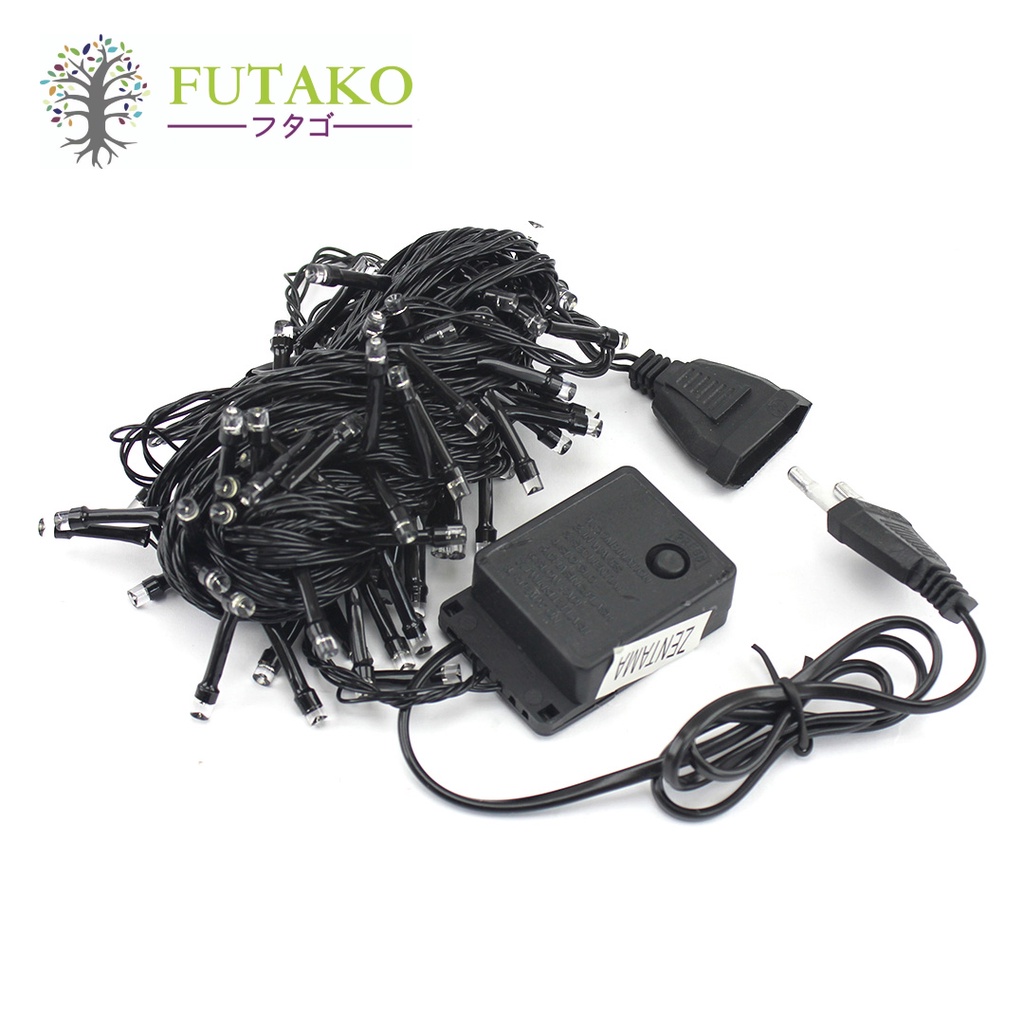 FUTAKO Lampu Tumblr Natal LED / Dekorasi / Twinkle Light RGB FULL 100 lampu KABEL HITAM