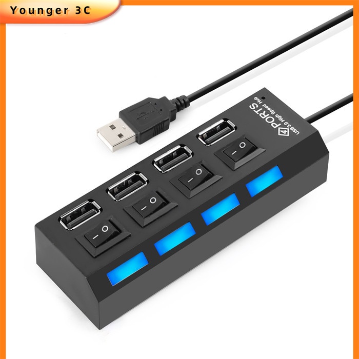 Hub 7 Port USB 2.0 Kecepatan Tinggi Dengan Lampu LED + power switch ON-OFF 4-Port